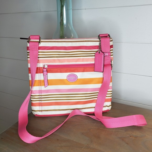 Coach Bags Coach Getaway Nylon Stripe Pink Multi Crossbody Bag